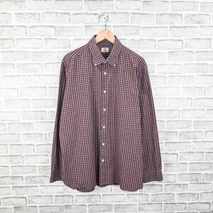 Luigi Borrelli Napoli Men's Luxury Dress shirt Burgundy Grey Check cotton 17 1/2